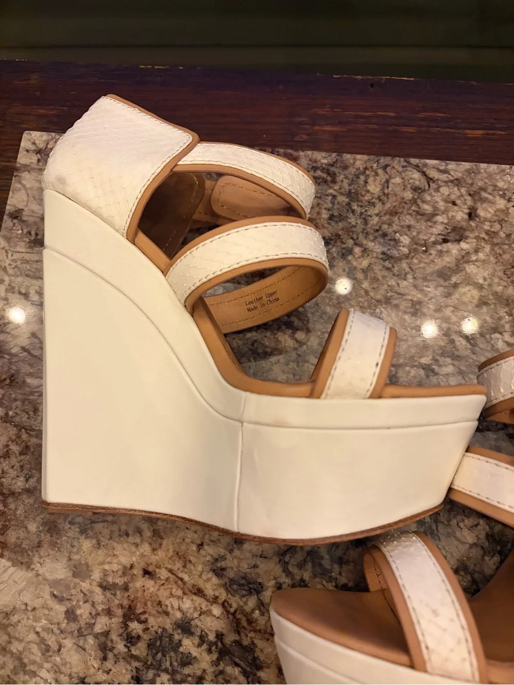 L.A.M.B. Inesa White & Tan Leather Platforms